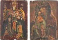 Twee iconen met wonderbaarlijke afbeeldingen van de Moeder Gods