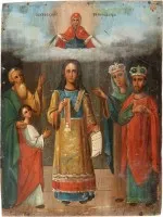 Icoon van het sluierwonder van de Moeder Gods (Pokrov)