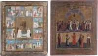 Deux icônes : Protection de la Mère de Dieu (Pokrov) et icône de fête
