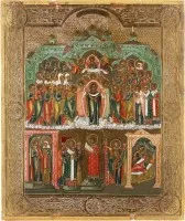 Fijn icoon van het Beschermkleed van de Moeder Gods (Pokrov)