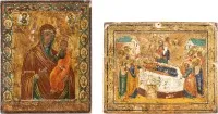 Deux icônes de petit format de la Mère de Dieu Iverskaya et de la Dormition de la Mère de Dieu