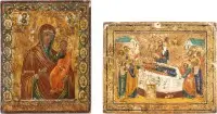 Twee kleine iconen van de Moeder Gods Iverskaja en de Ontslaping van de Moeder Gods