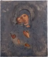 Icoon van de Moeder Gods van Vladimir (Vladimirskaja) met zilveren oklad