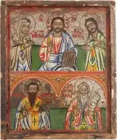Kleine tweeluik-icoon met Deesis, de heilige Basilius de Grote en de profeet Elia
