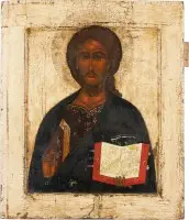 GROSSFORMATIGE UND SEHR FEINE IKONE MIT CHRISTUS PANTOKRATOR