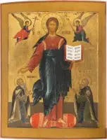 MONUMENTALE UND FEINE IKONE MIT CHRISTUS VON SMOLENSK AUS EINER KIRCHEN-IKONOSTASE