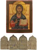Icône avec Christ Pantocrator et tétraptyque