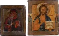 Deux icônes : Mère de Dieu Fiodorovskaïa et Christ Pantocrator