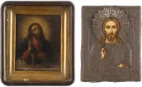 Dwie małe ikony: Chrystus Pantokrator i Eucharystia w kiot