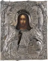 Miniatuuricoon van Christus, Heerser van de wereld, met zilveren oklad