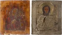 Deux icônes : Christ Pantocrator avec oklad et Mère de Dieu Iverskaya