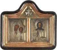 Paire d'icônes de mariage avec oklad en vermeil dans un kiot