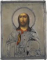Icoon van Christus de Wereldheerser met zilveren oklad