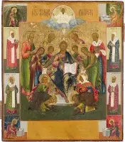 Icoon met uitgebreide Deesis en de vier evangelisten