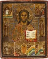Grande icône avec Christ Pantocrator, fêtes et saints