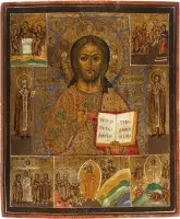 Grande icône avec Christ Pantocrator, fêtes et saints