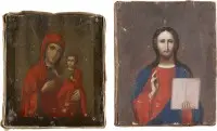 Deux petites icônes : Christ Pantocrator et Mère de Dieu Iwerskaja