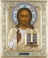 Icoon van Christus Pantocrator met cloisonné-emaille oklad