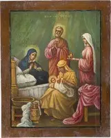 Grote icoon van de Geboorte van de Moeder Gods