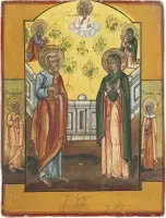 ZELDZAME IKONE MET DE HEILIGEN JOACHIM EN ANNA