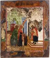 Grote icoon van de opdracht van de Moeder Gods in de tempel