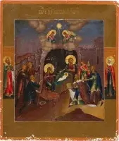 Icône fine datée de la Nativité du Christ et de l'Adoration des Mages