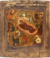 Icône grand format de la Nativité du Christ provenant d'une iconostase d'église