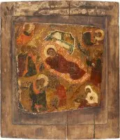 Icône grand format de la Nativité du Christ provenant d'une iconostase d'église