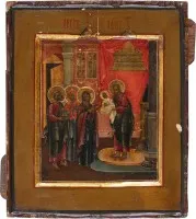 Kleine icoon van de opdracht van Christus in de tempel