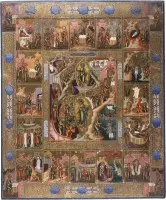 Grootformaat icoon met de nederdaling ter helle en de verrijzenis van Christus, 16 hoogfeesten van het orthodoxe kerkjaar en de vier evangelisten