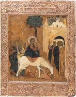 Grote icoon van de Intocht in Jeruzalem uit een kerkelijke iconostase