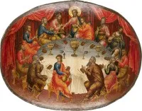 Icône rare et grand format avec la Cène provenant d'une iconostase d'église