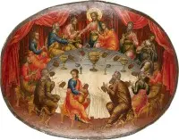 Zeldzame en grootformaat icoon met het Laatste Avondmaal uit een kerkiconostase
