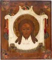 Icoon met het Mandylion en de vier evangelisten