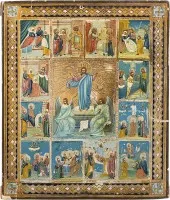 Icoon van de Opstanding van Christus en de twaalf grote feesten van het orthodoxe kerkjaar