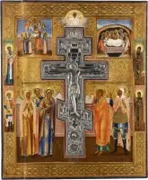 Grote staurotheek met de kruisiging van Christus, de kruisafneming en de graflegging