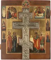 Grote staurotheek met de kruisiging, kruisafname en graflegging van Christus evenals de Moeder Gods 'Onverbrande Brandende Braamstruik'