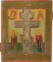 Stauroteek met de Kruisiging van Christus, de Moeder Gods van Kazan en geselecteerde heiligen