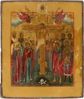 Icoon met de Kruisiging van Christus en geselecteerde heiligen