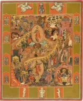 Icône fine avec la descente aux enfers et la résurrection du Christ