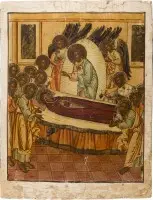 Icône grand format de la Dormition de la Mère de Dieu provenant d'une iconostase d'église