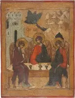 Icône monumentale de la Sainte Trinité de l'Ancien Testament provenant d'une iconostase d'église
