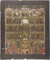 Grote icoon met de weergave van een kerk-iconostase