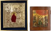 Icône avec le prophète Élie et son ascension en char de feu, avec oklad