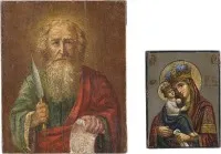 ZWEI IKONEN: MINIATUR-IKONE MIT DER GOTTESMUTTER 'POTSCHAEWSKAJA' UND PATRIARCH ABRAHAM