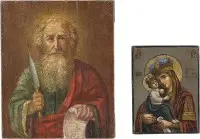 Deux icônes : icône miniature de la Mère de Dieu 'Potchaïevskaïa' et le patriarche Abraham