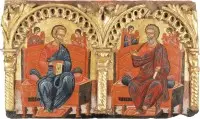 Grootformaat en fijne icoon met de apostelen Matteüs en Andreas uit een kerkelijke iconostase