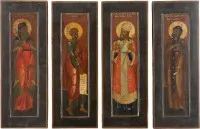 Vier grote iconen van de profeet Nahum, de heilige Innocentius, de heilige Demetrius van Rostov en de heilige Theodosius van Totma