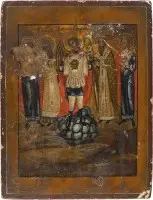 Icône avec les saints Flore, Laure, Modeste et Blaise