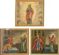 Trois fragments d'icônes avec sainte Barbe